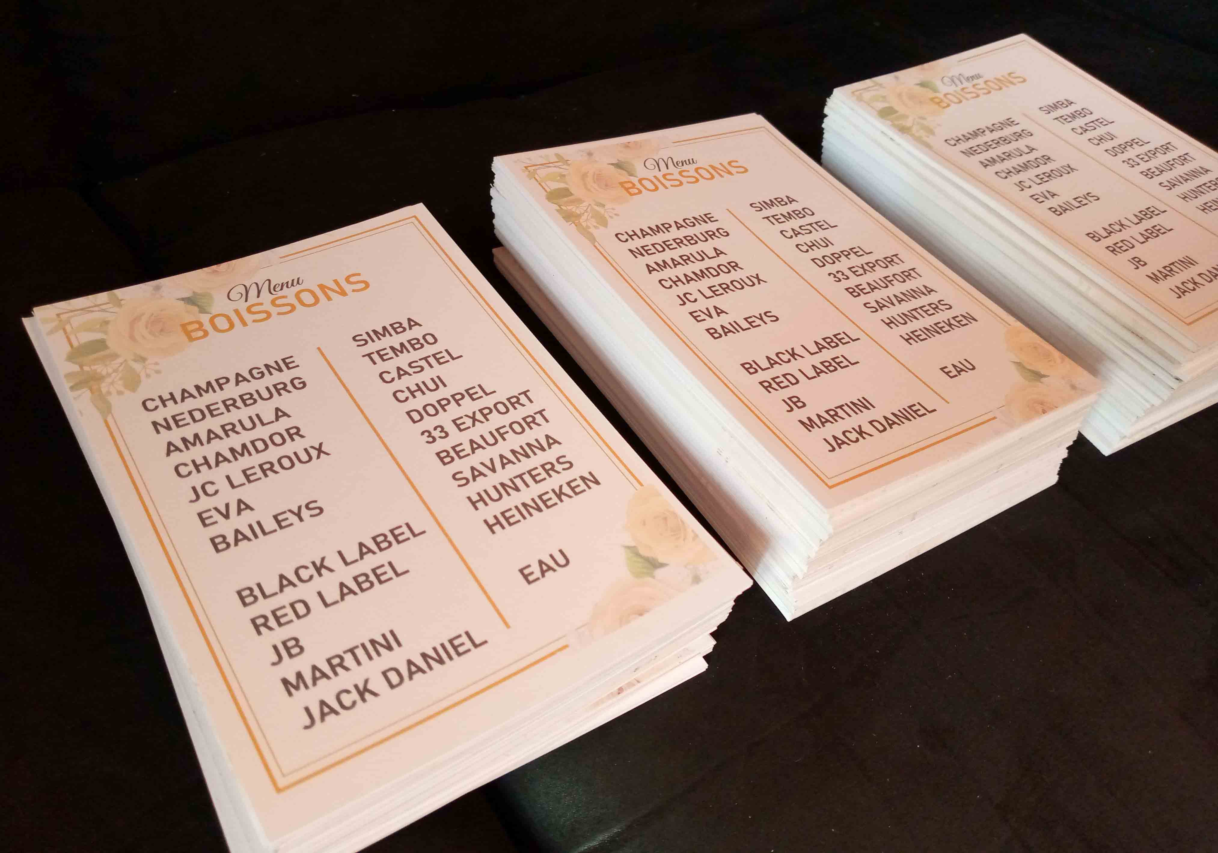 Menu boissons